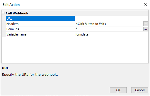 The Call Webhook Action Editor